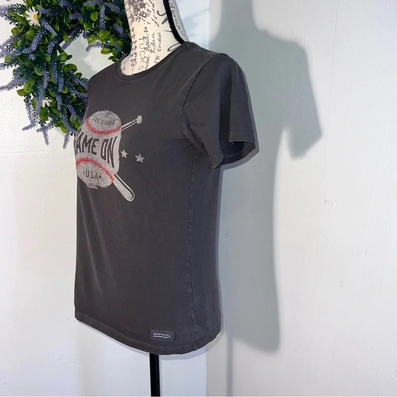 Life is Good XS Baseball T Shirt Game On Short Sleeve Crusher Tee Gray - Picture 2 of 9